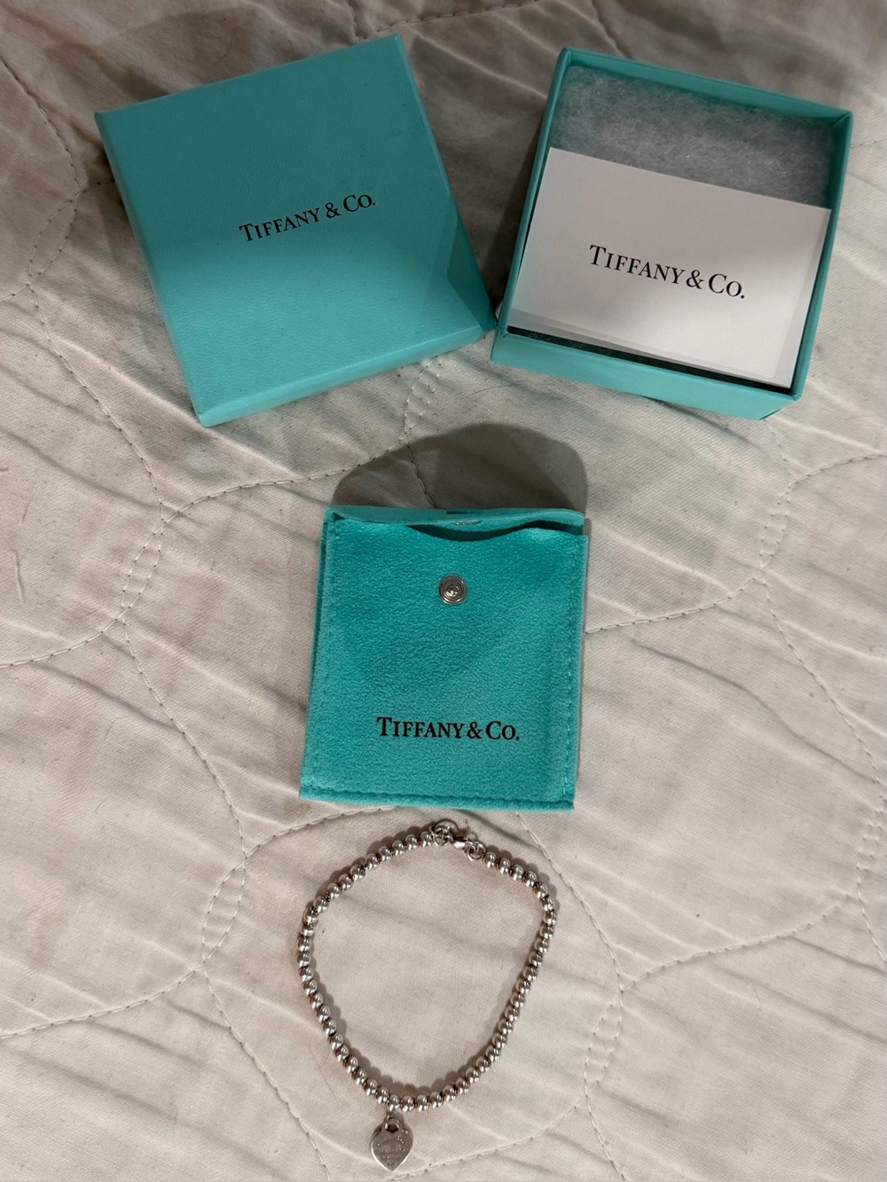 Return To Tiffany: Tiffany Blue Heart Tag Bead Bracelet in Silver